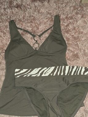 La Vie En Rose Olive Green Tankini Set with Zebra Trim